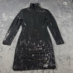 L'ECOLE DES FEMMES Women's Size Large Black Sequin Turtleneck Zip Back Dress